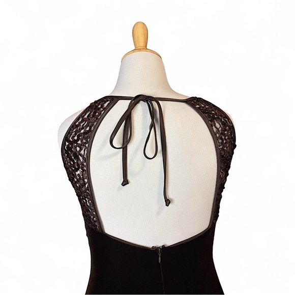 Y2K Betsy & Adam Sequin Lace Maxi Dress Sz 9/10 Black Velvet Open Back Prom - Picture 4 of 8